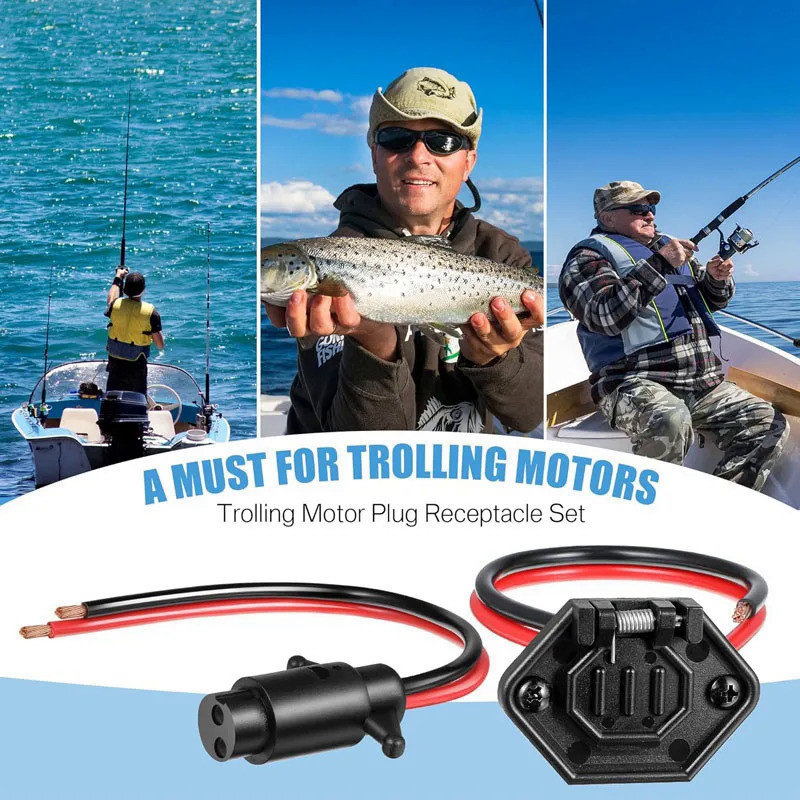 12V 8 Gauge 2 Wire Trolling Motor Plug and Receptacle Set for Marine
