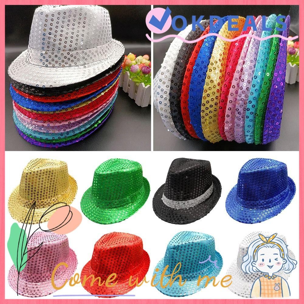 OKDSHOP Jazz Hat, Masquerade Cosplay Panama Cap, Fashion Sequins Stage ...