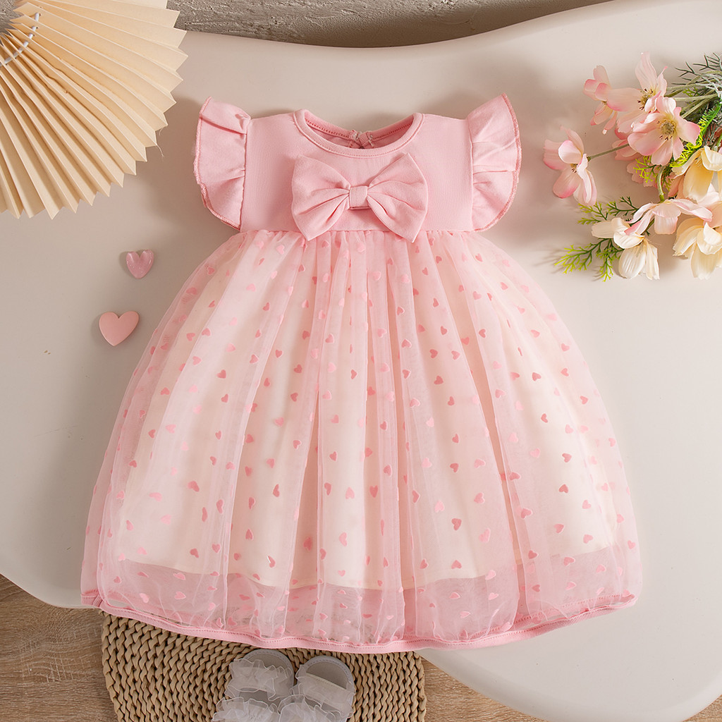 Babyhug Woven Sleeveless Printed Party Dress With Bow Applique - Light Blue