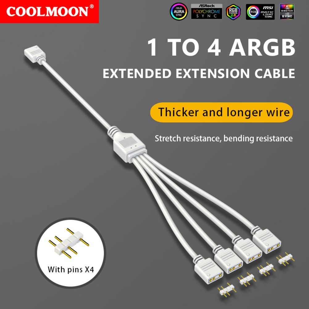 * ARGB Multi Splitter 30cm 1 To 2/3/4 Chassis Fan Splitter for PC Light ...