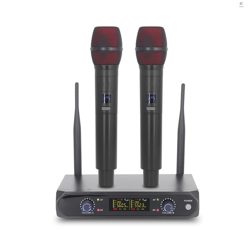 FLM Wireless Microphone System with 2 Handheld Mic VHF UHF Wireless