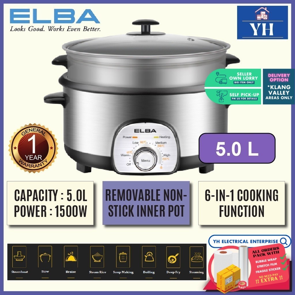 Elba 5.0L 1500W NonStick Inner Pot Electric Multi Cooker EMCK5010
