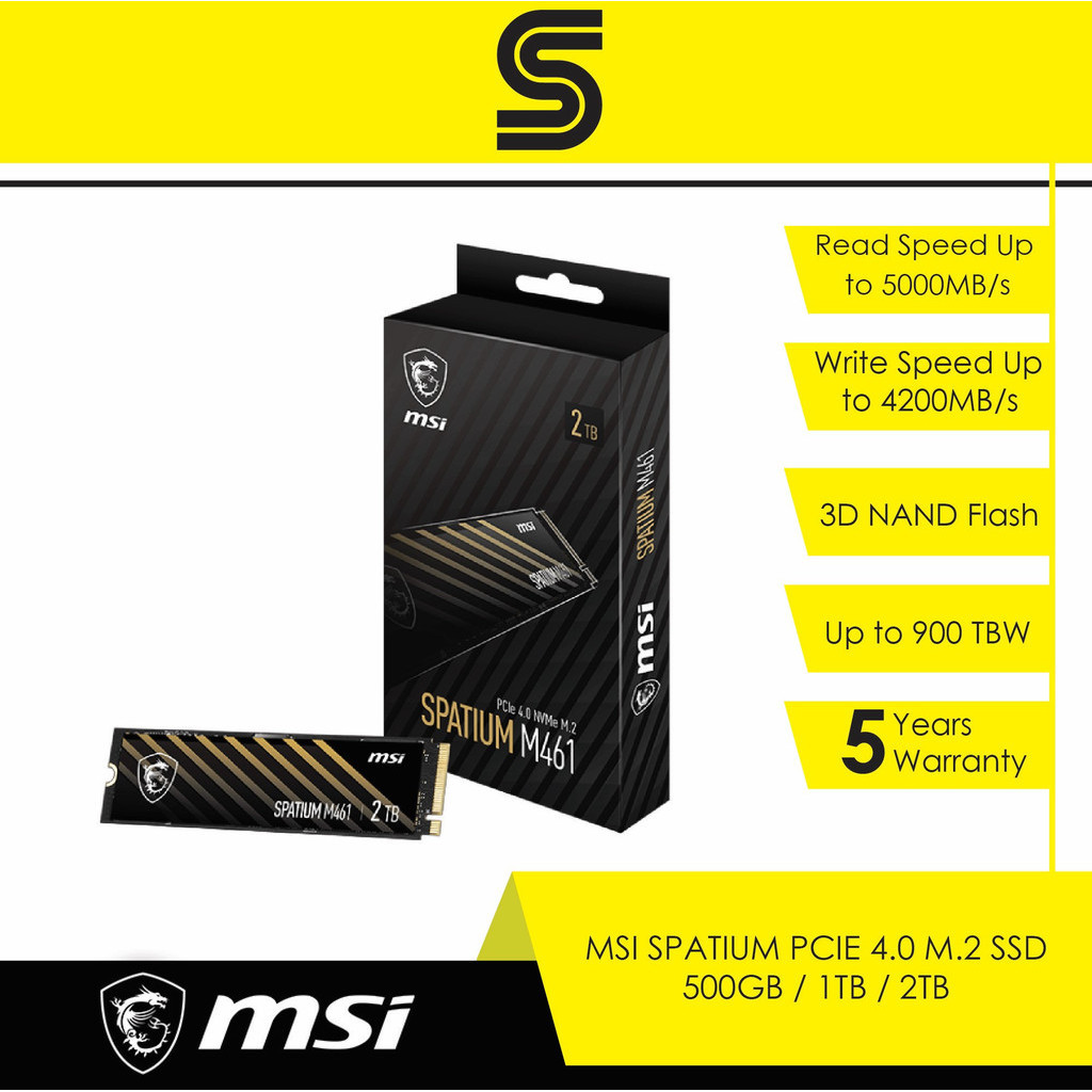 MSI Spatium M461 PCie 4.0 M.2 SSD Read Speed 5000MB/s (2TB) | Shopee ...