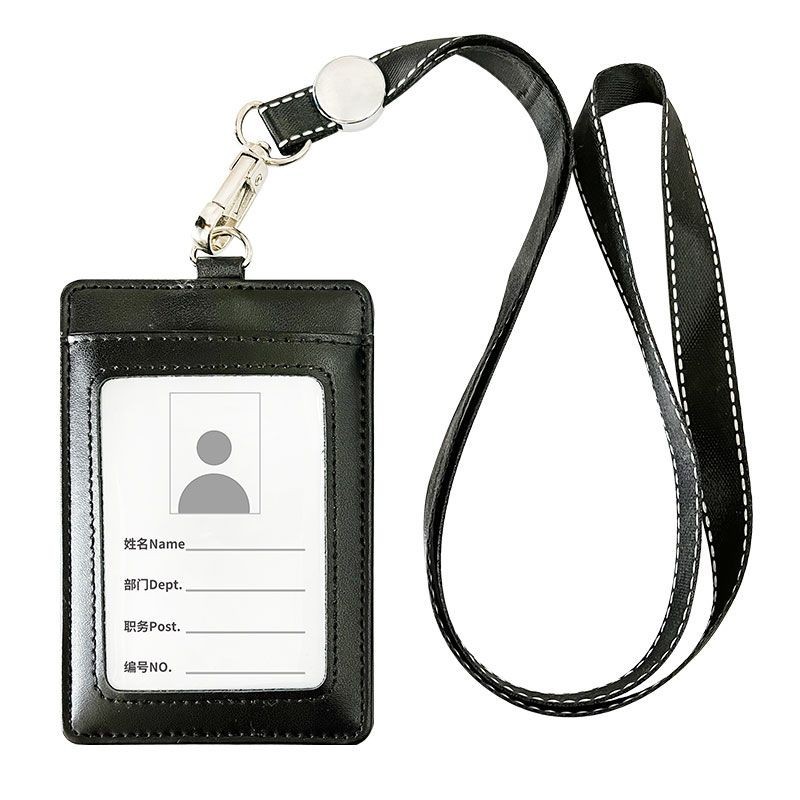 Work Permit Card Holder with Lanyard Safety High-End Genuine Leather ...