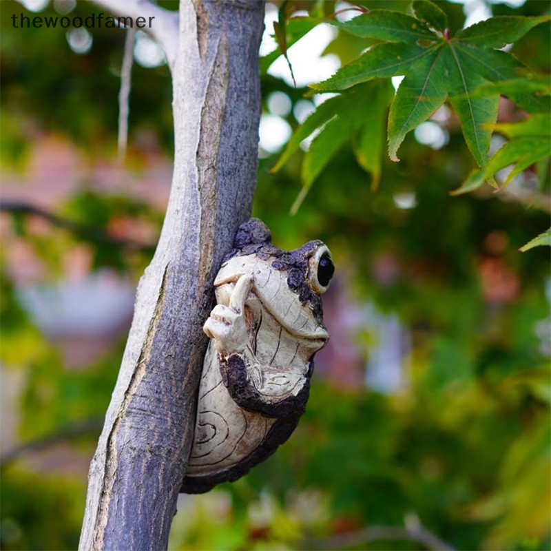 thewoodfamer Tree Sculpture Adorable Frog Tree Peeker Yard Decoration ...