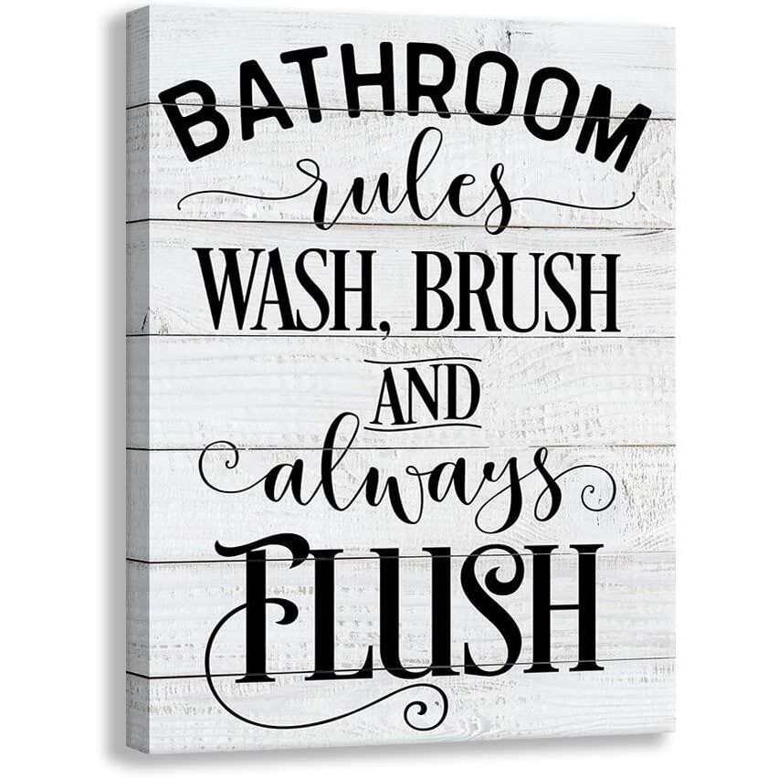 Funny Bathroom Rules Canvas Wall Art Sign Rustic Farmhouse Wood Wall
