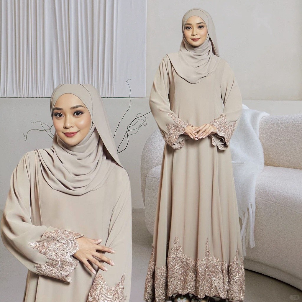 Premium Italian Chiffon Embroidery Abaya jubah wanita muslimah Moden Fesyen Terkini Turkey Dubai Indian Dinner DressTQ. Shopee Malaysia