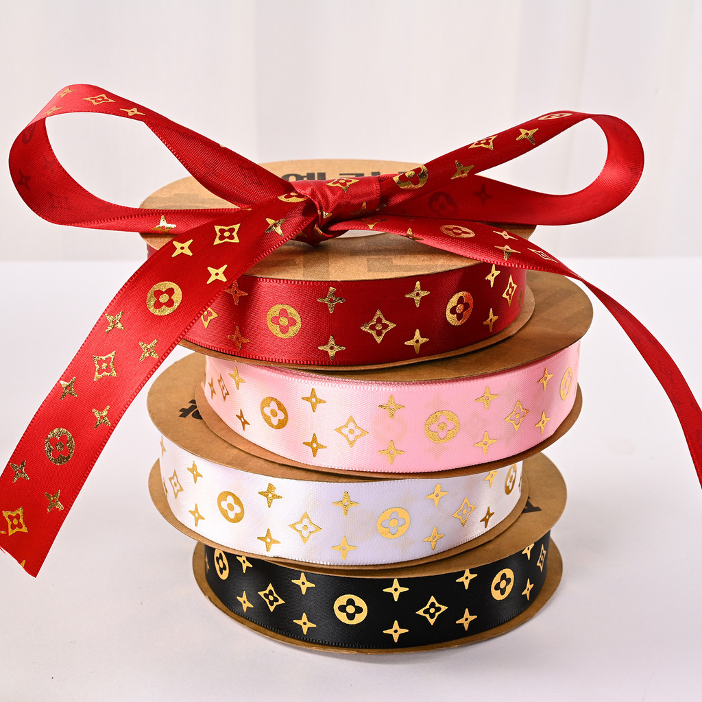 现货】红色丝带 red ribbon 2.5cm烫金老花图案丝带鲜花节日礼物装包装绑带diy蝴蝶结扎带 ♛简爱 囍事体验馆02.17 ...