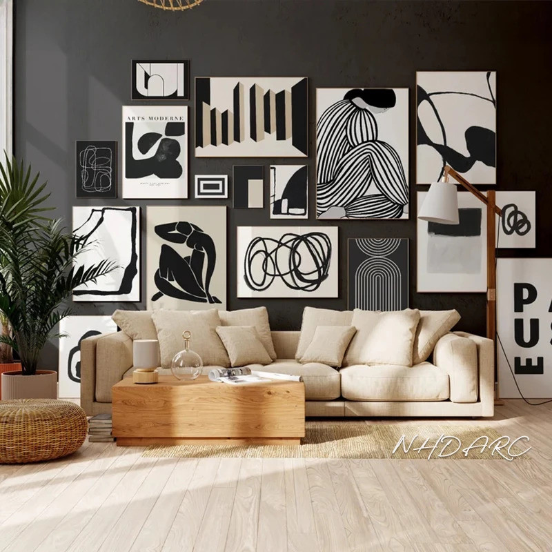 Scandinavian Minimalist Wall Art Modern Black and White Abstract Oil ...