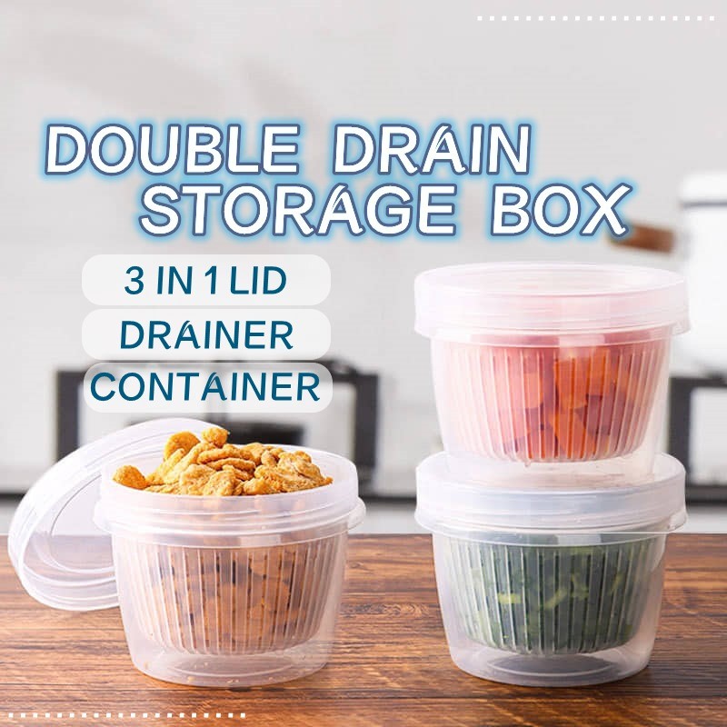 Double Layer Drain Sealed Box Airtight Food Box Container Fridge Fresh ...