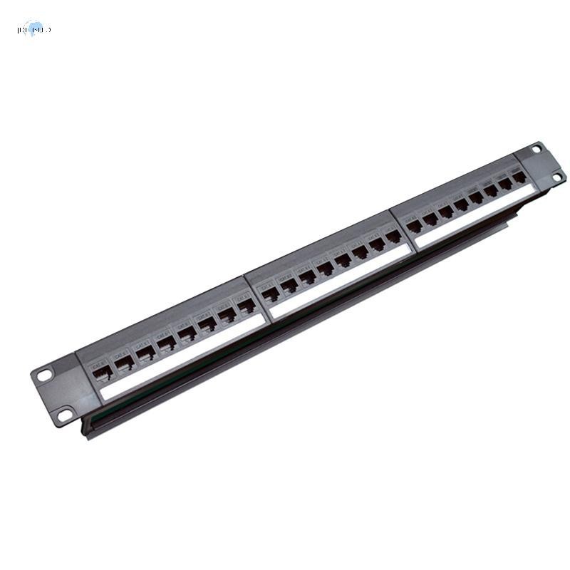 19Inch 1U Cabinet Rack Pass-Through 24 Port CAT6 Patch Panel RJ45 ...
