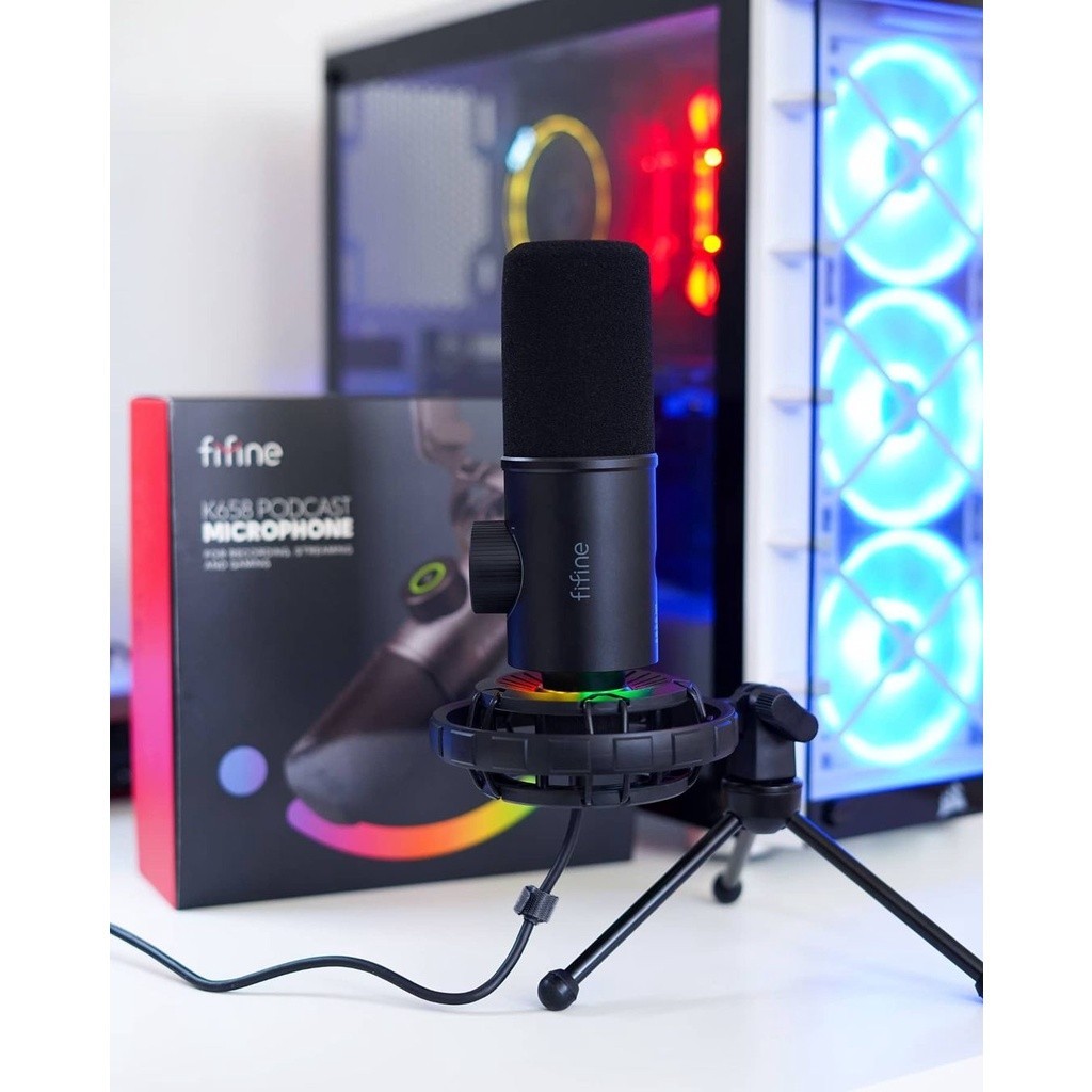 Fifine K658 USB RGB Dynamic Cardioid Microphone with Live Monitoring ...
