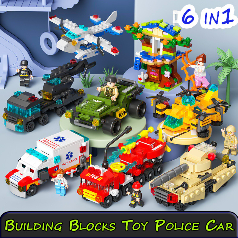 6 in 1 Building Blocks Toy Police Car Fire Truck Educational Toys Gift ...