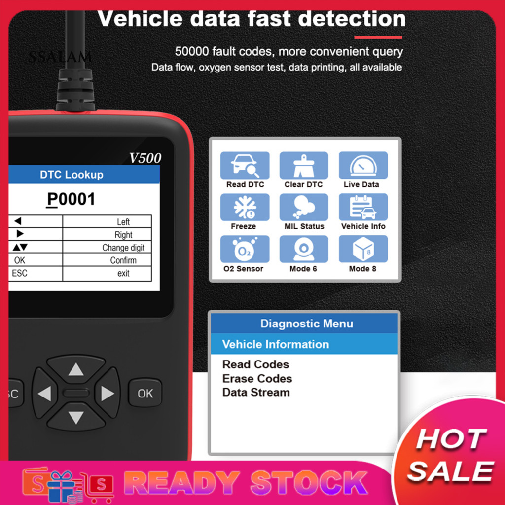 【Ready Stock] V500 Diagnostic Scanner Fault Query Plug Play Black Fast