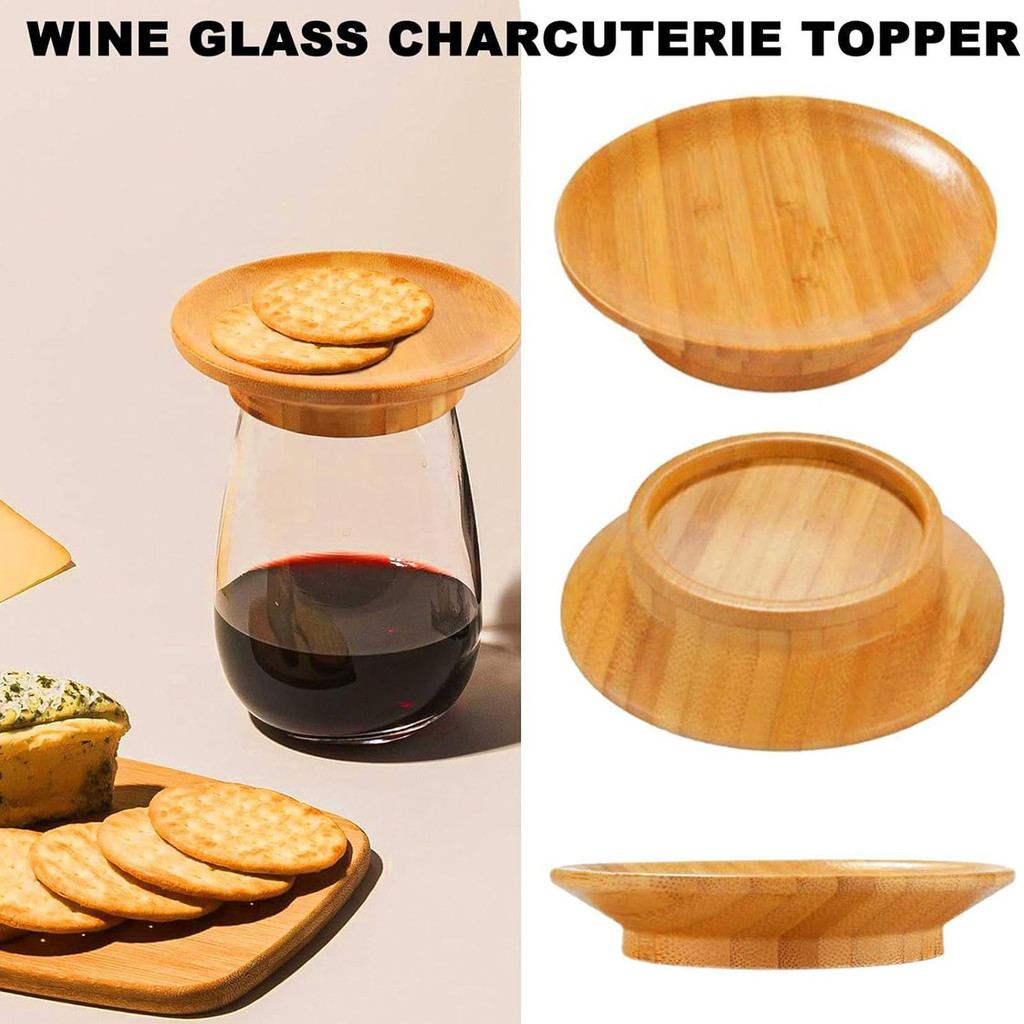 6pcs Verre Vin en Bois Planche Charcuterie Topper en Verre De Vin en Bois Assiette De Charcuterie en Verre à Vin Wine DéCorations De Charcuterie en Verre à Vin Bambou Dessous De