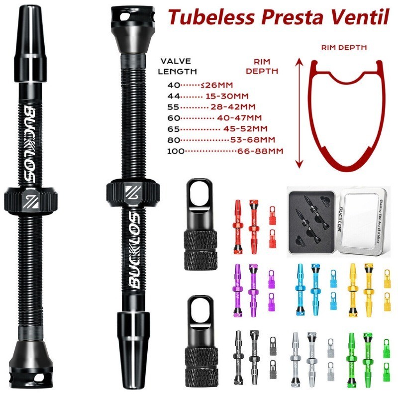 2pcs Presta Tubeless Valve Stems - 40/50/60/80/100mm Lengths For MTB & Road Bikes