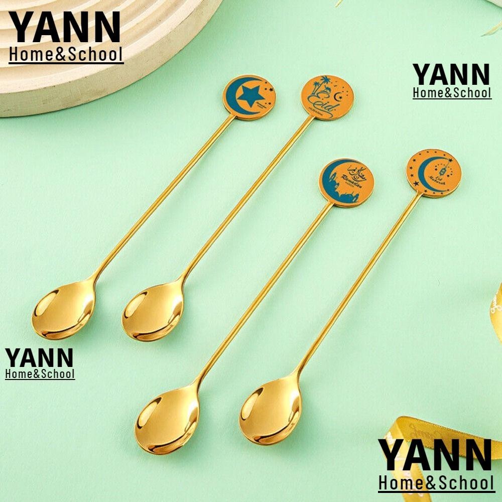 YANN Dessert Cake Spoon, Stainless Steel Eid Mubarak Star Moon Spoon ...