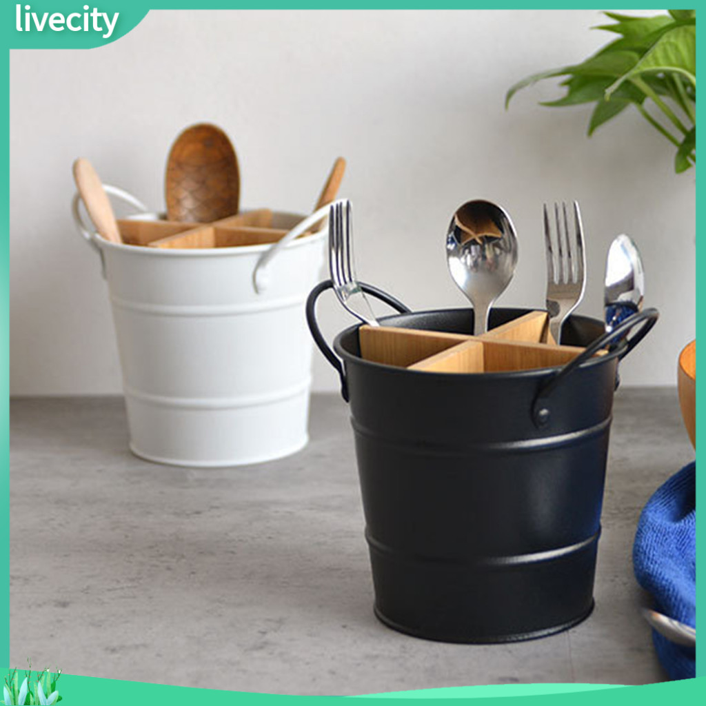 livecity| Retro Kitchen Utensil Holder Large Capacity Stainless Steel 4 ...