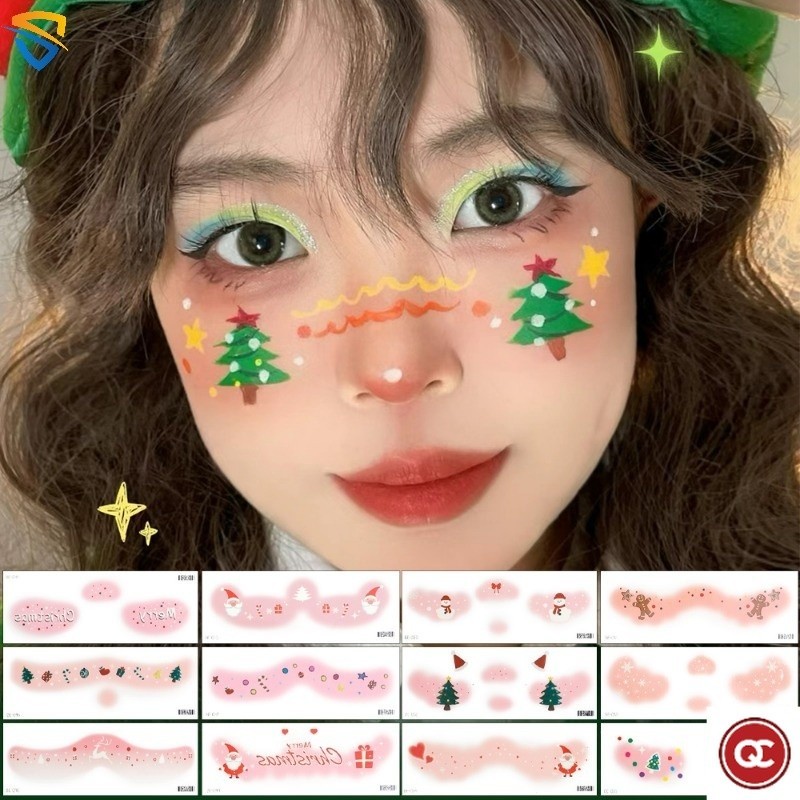 QC Merry Christmas Makeup Face Tattoo Stickers Cute Santa Claus Snowman ...