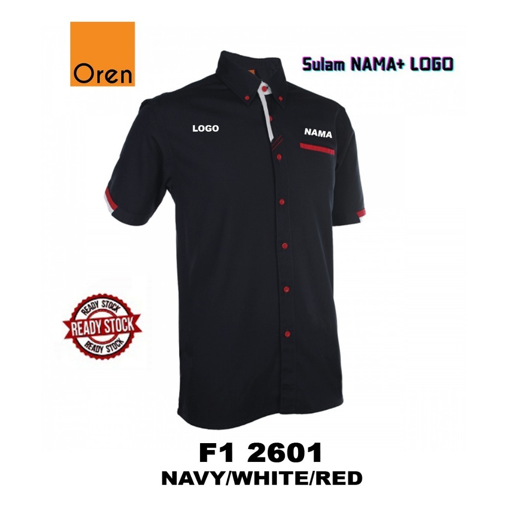 BAJU KORPORATE BIRU GELAP LENGAN PENDEK F12601 JENAMA OREN SPORT ...