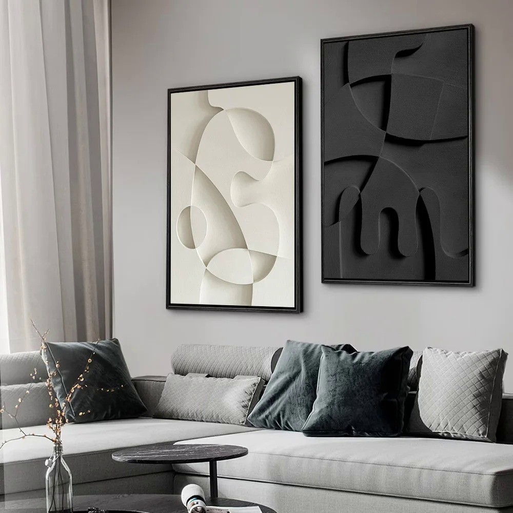 Modern Black And White Abstract Texture 3D Geometry Art Painting On ...