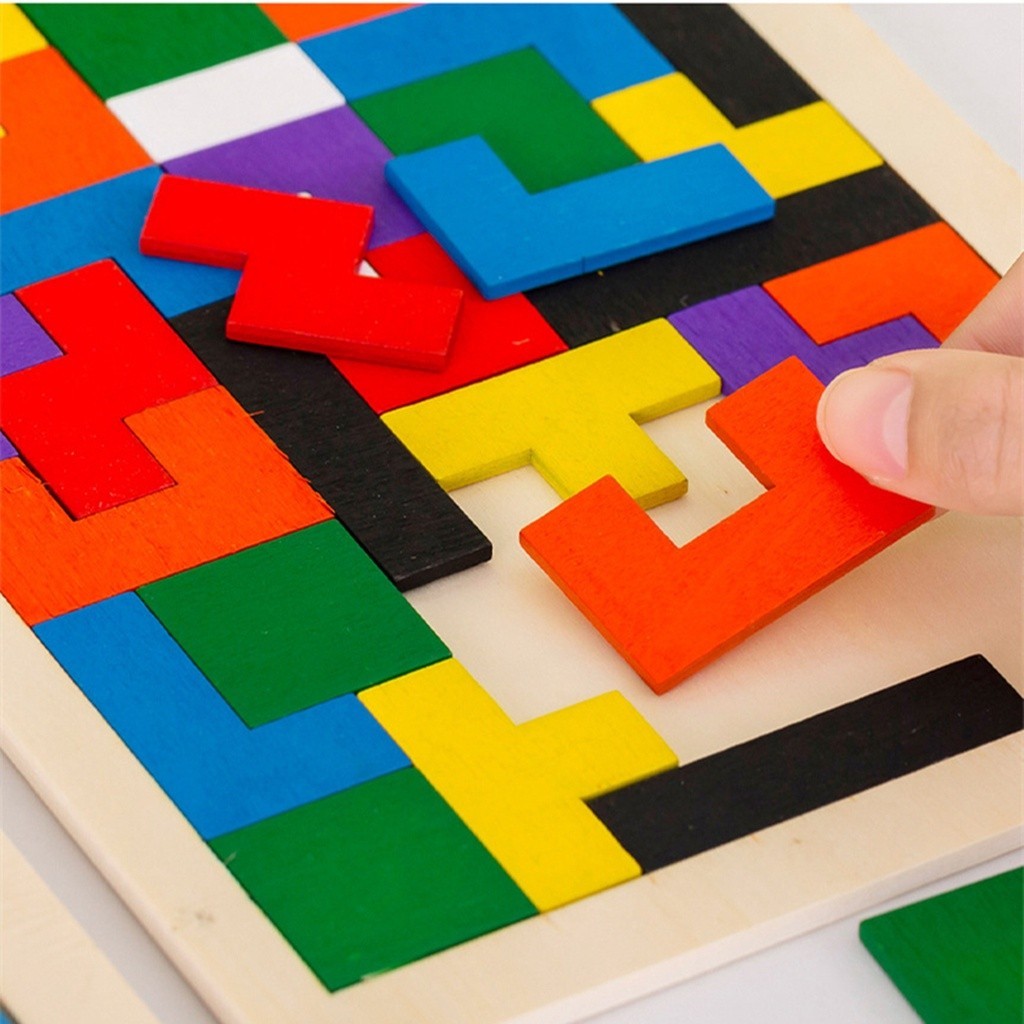 Russian Blocks Wooden Puzzle Kids Boarding Game Color Cognition Tangram ...