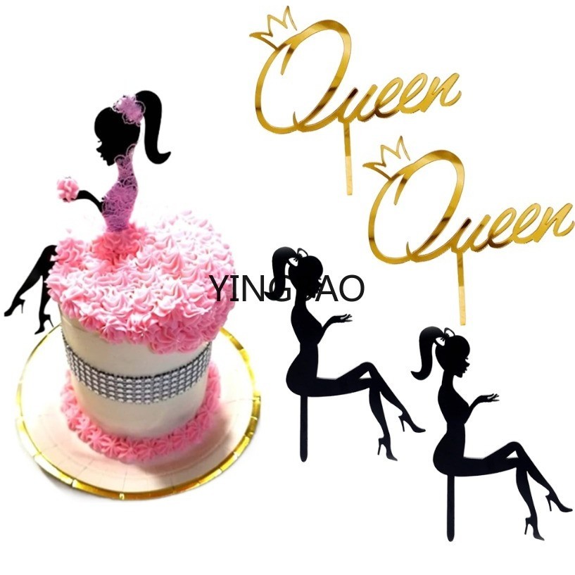 5pcs HighHeeled Lady Cake Topper, Gold Queen Cupcake Topper Cake