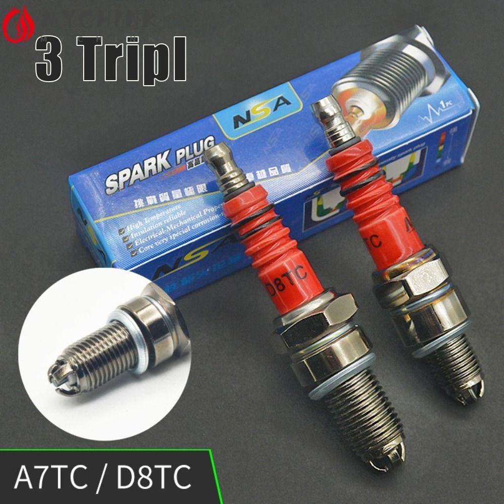 CHINK Motorcycle Spark Plug, A7TC D8TC 3 Triple Electrode Racing