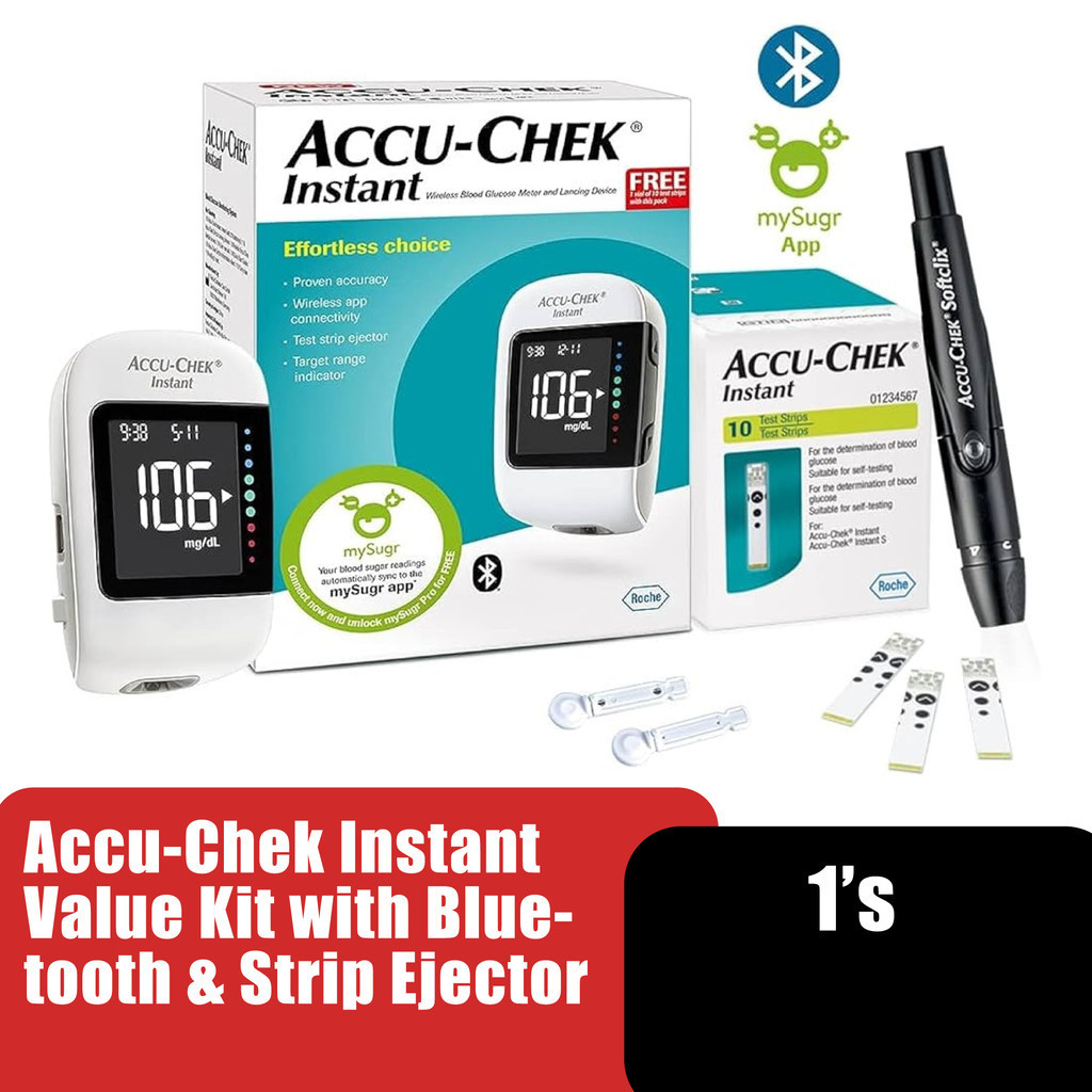 Accu Chek Instant Value Kit for Blood Sugar test with Bluetooth & Strip ...