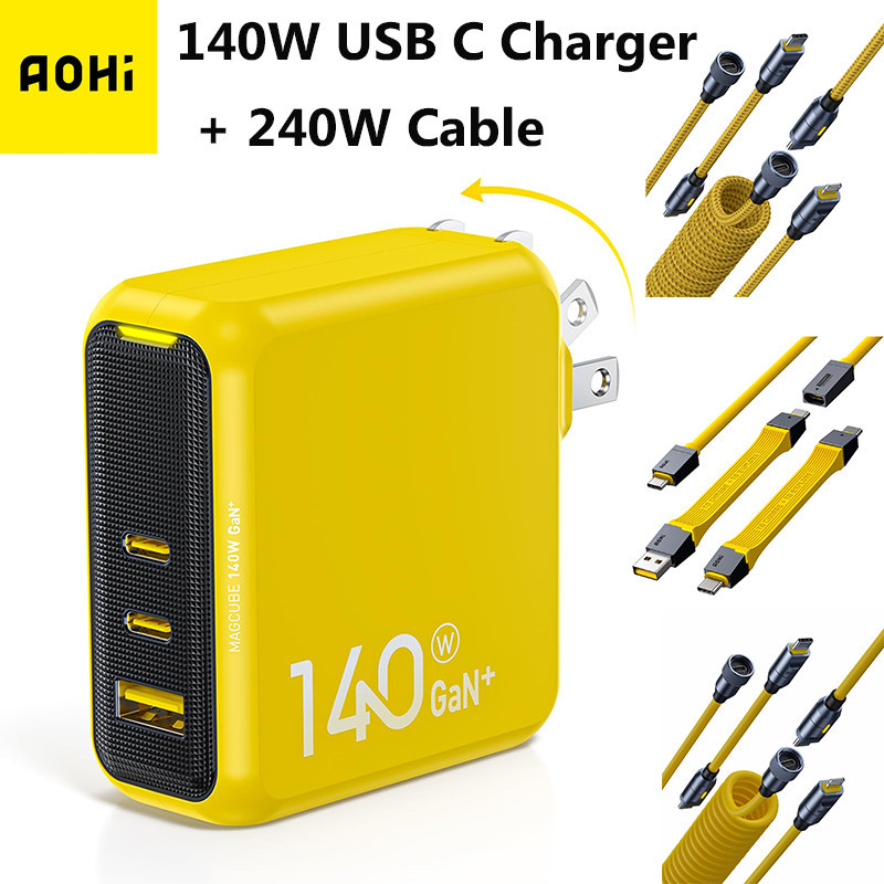 AOHI Magcube 140W USB C Charger + 240W 8 in 1 USB C to USB C Cable The ...