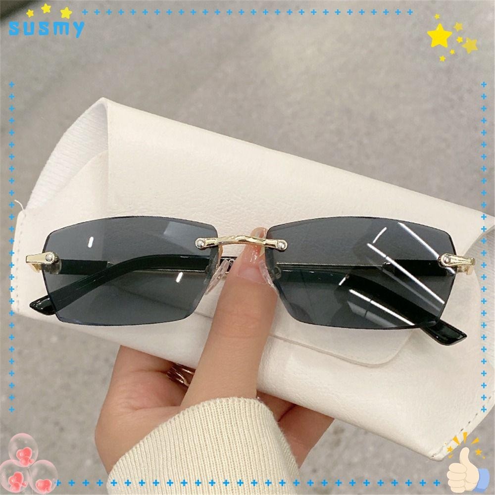 SUSMY Frameless Sun Glasses, Y2K UV400 Rimless Rectangle Sunglasses ...