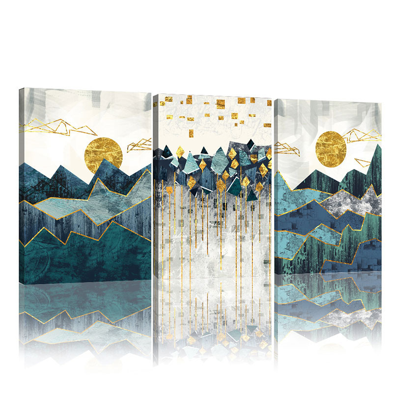 (With Frame)Nordic Abstract Geometric Mountain Landscape Wall Art ...