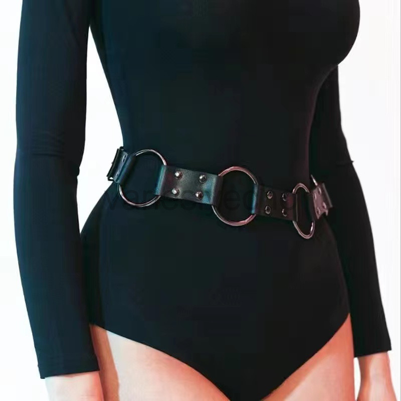 Women's Punk Rocker Grommet Leather Waist Belts with Metal Chains ...