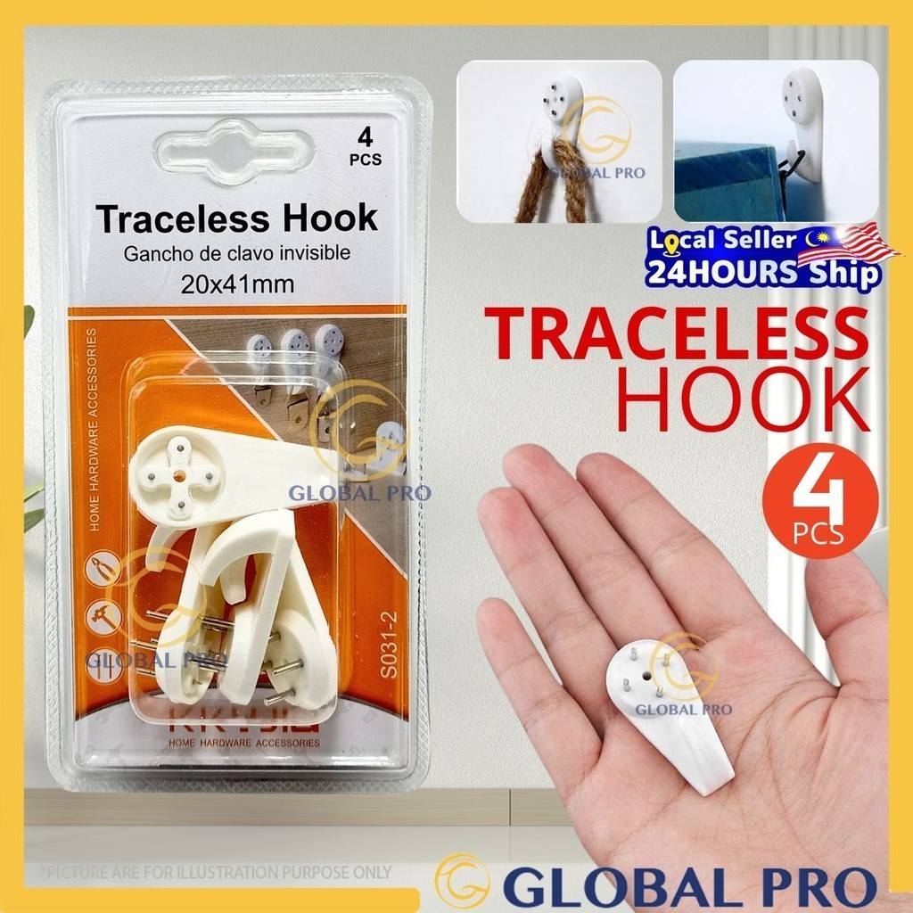 [4PCS] Non-Trace Wall Picture Hook Dedoot Non Trace Wall Hooks Plastic ...