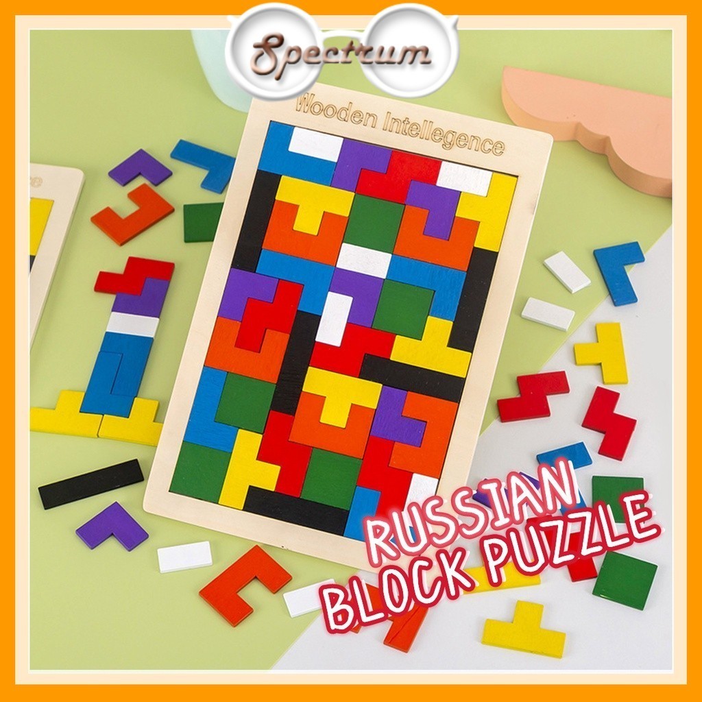 Russian Wooden Blocks Puzzle Tangram Tetris Kids Boarding Game Color ...