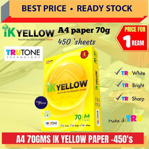 IK Yellow 70gsm A4 Paper - 450'S / Indah Kiat / Kertas Putih A4 / White ...