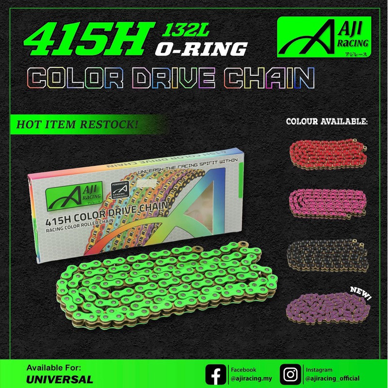 (COLOUR 415) AJI RACING COLOUR CHAIN (ORING) 415-132 RANTAI MOTOR WARNA ...
