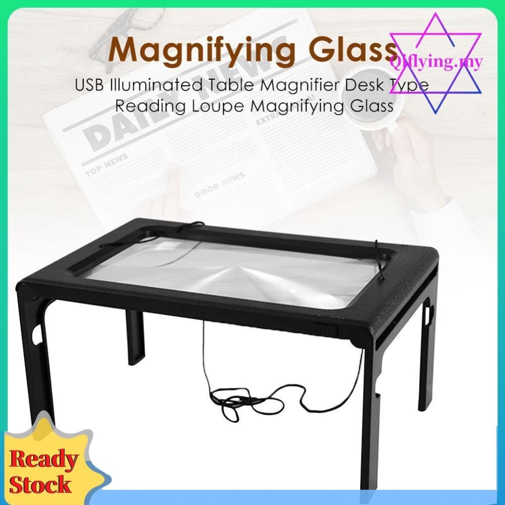 USB Illuminated Table Magnifier Desk Type Reading Loupe Magnifying ...