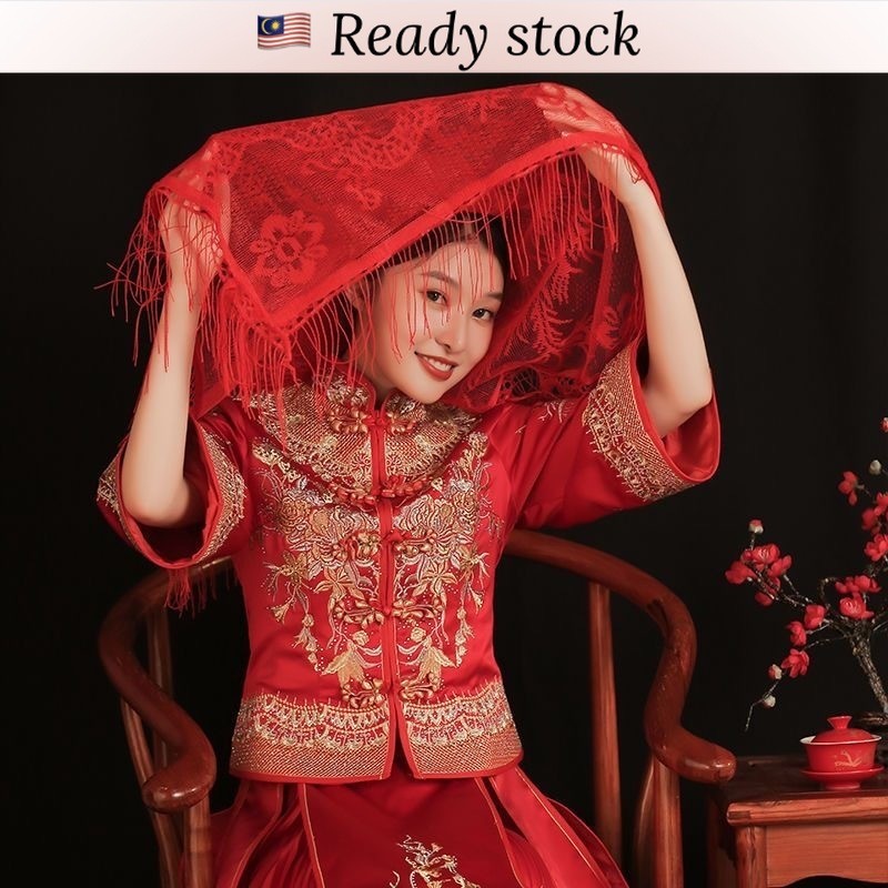 新娘结婚红盖头 红头纱Chinese Wedding Bride Cover Chinese Traditional Wedding Red ...