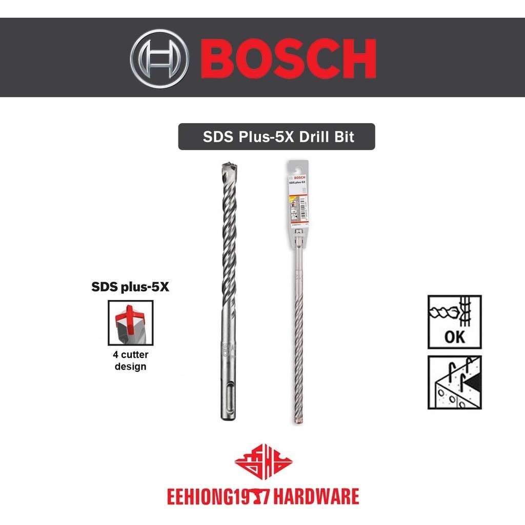 BOSCH SDS 5X PLUS SDS Plus-5X 5.5mm 6mm 8mm 10mm 12mm 14mm 16mm ...