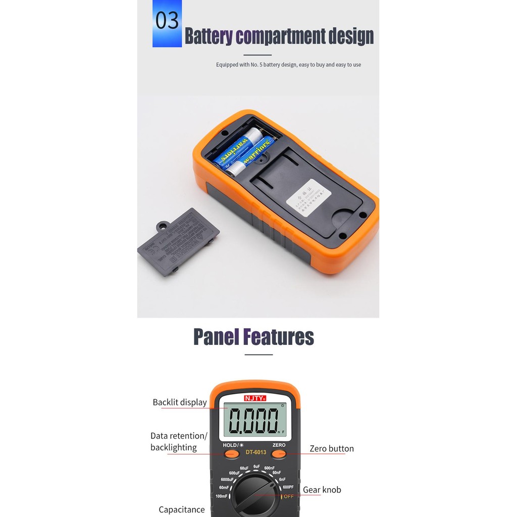 NJTY Digital Capacimeter 6000 counts Capacitor Capacity Meter Lcr ...