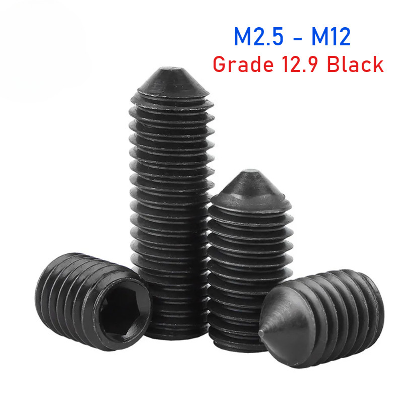 50-Pack M8 X 10mm Hex Socket Set Screws With Dog Point Convex End, Grade 12.9