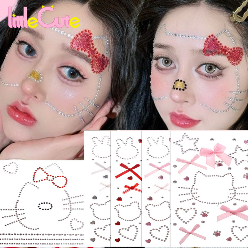 1/2Sheets Rhinestone Cat Rabbit Bow Makeup Stickers - Glitter Hollow ...