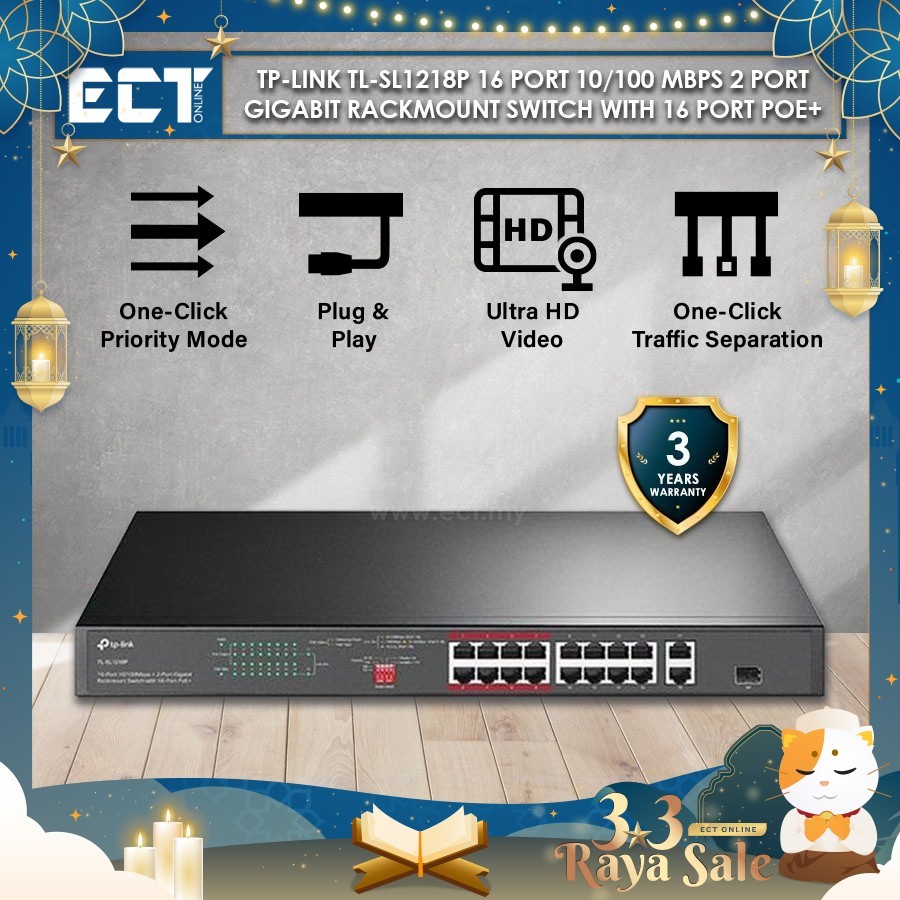 TP-Link TL-SL1218P Switch 16P 10/100 PoE+150W 2 Giga 1 SPF