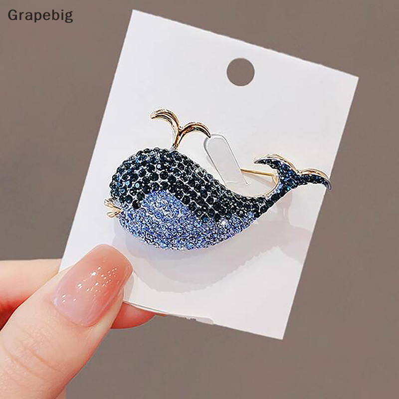 Grapebig Fashion Shining Rhinestone Whale Brooches Delicate Cute Badge ...