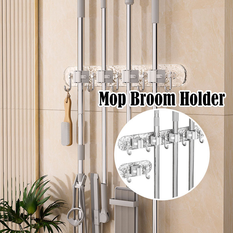 Broom Mop Holder Brush Broom Hanger Storage Rack Kitchen Organizer Self ...
