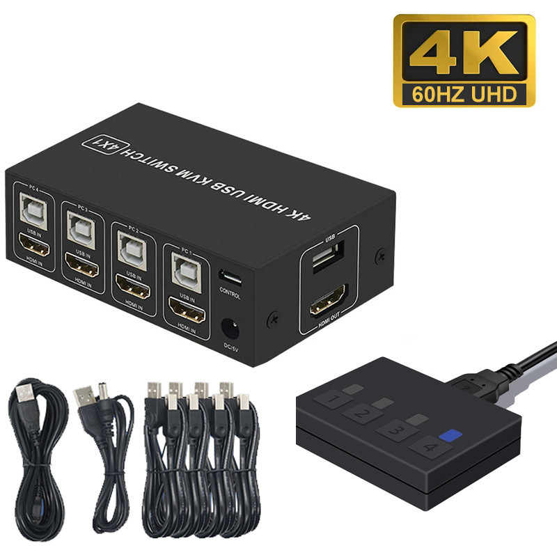 4K HDMI KVM Switch 4x1 4 in 1 Out 4K 60Hz HDMI USB 2.0 KVM Switcher USB ...