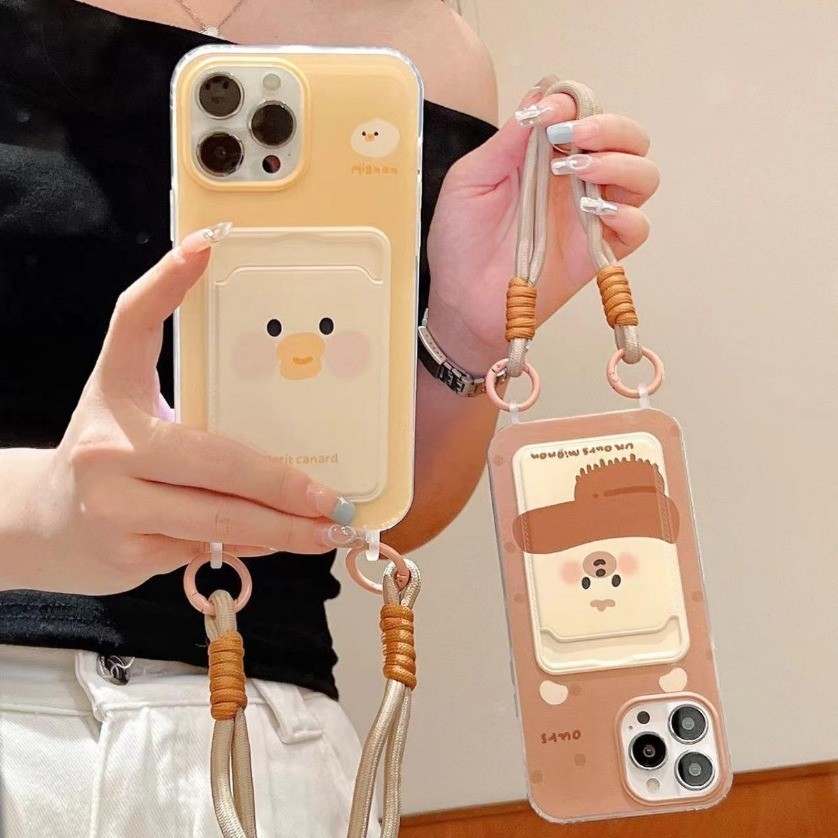 Cute Card Slot Phone Case + Lanyard for iPhone 11 15 14 13 12 Pro Max ...