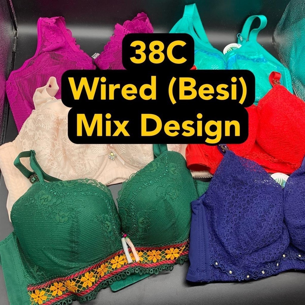 Ladies Bra Size 38C Mix Design Wired Cotton Lace Bra Wanita Baju Dalam ...
