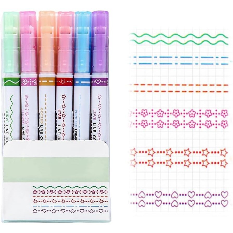 Magic Border Pen, 2025 New Dual Tip Pens with 6 Different Curve Shapes ...